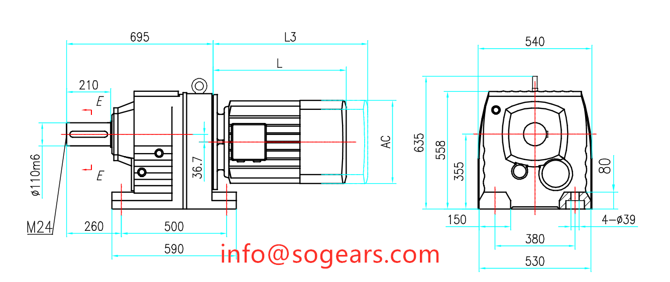 Coaxial helical inline nga gearbox